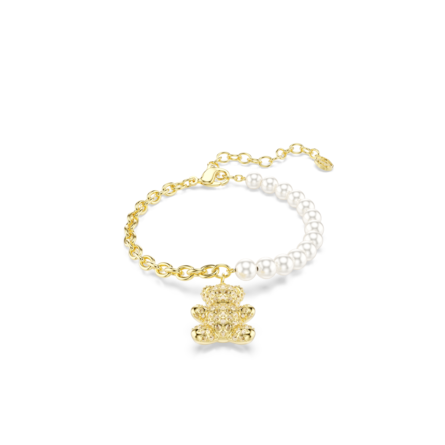 Swarovski - Braccialetto Idyllia, Crystal Pearl, Taglio Round, Orsetto, Tono dorato, Placcato color oro Ref. 5737622 - SWAROVSKI