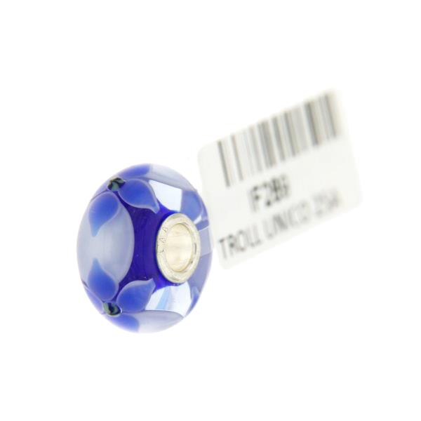 Trollbeads Unico in Vetro - OOAK Original Trollbeads Blu con fiori Rif. UNICO 25A - TROLLBEADS