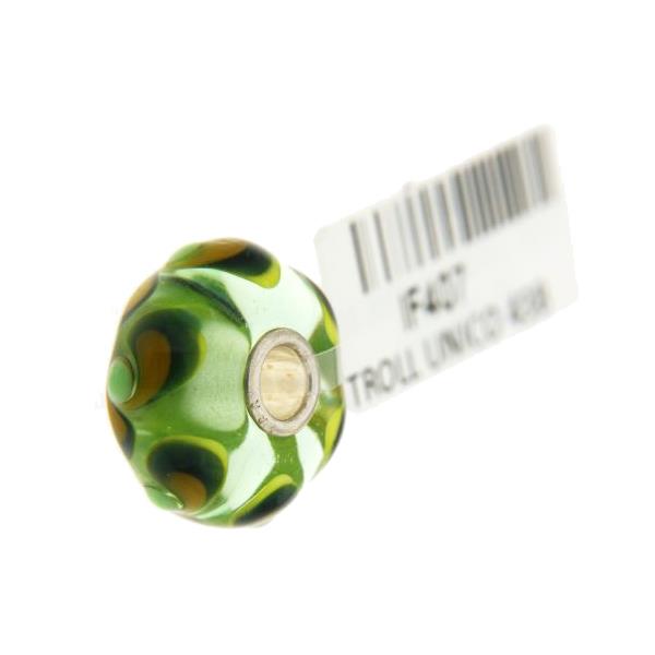 Trollbeads Unico in Vetro - OOAK Original Trollbeads Verde con fiocchi vortice Rif. UNICO 43B - TROLLBEADS
