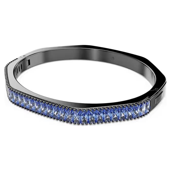Swarovski - Bracciale rigido Matrix, Taglio baguette, Blu, Placcato rutenio Ref. 5705776 - SWAROVSKI