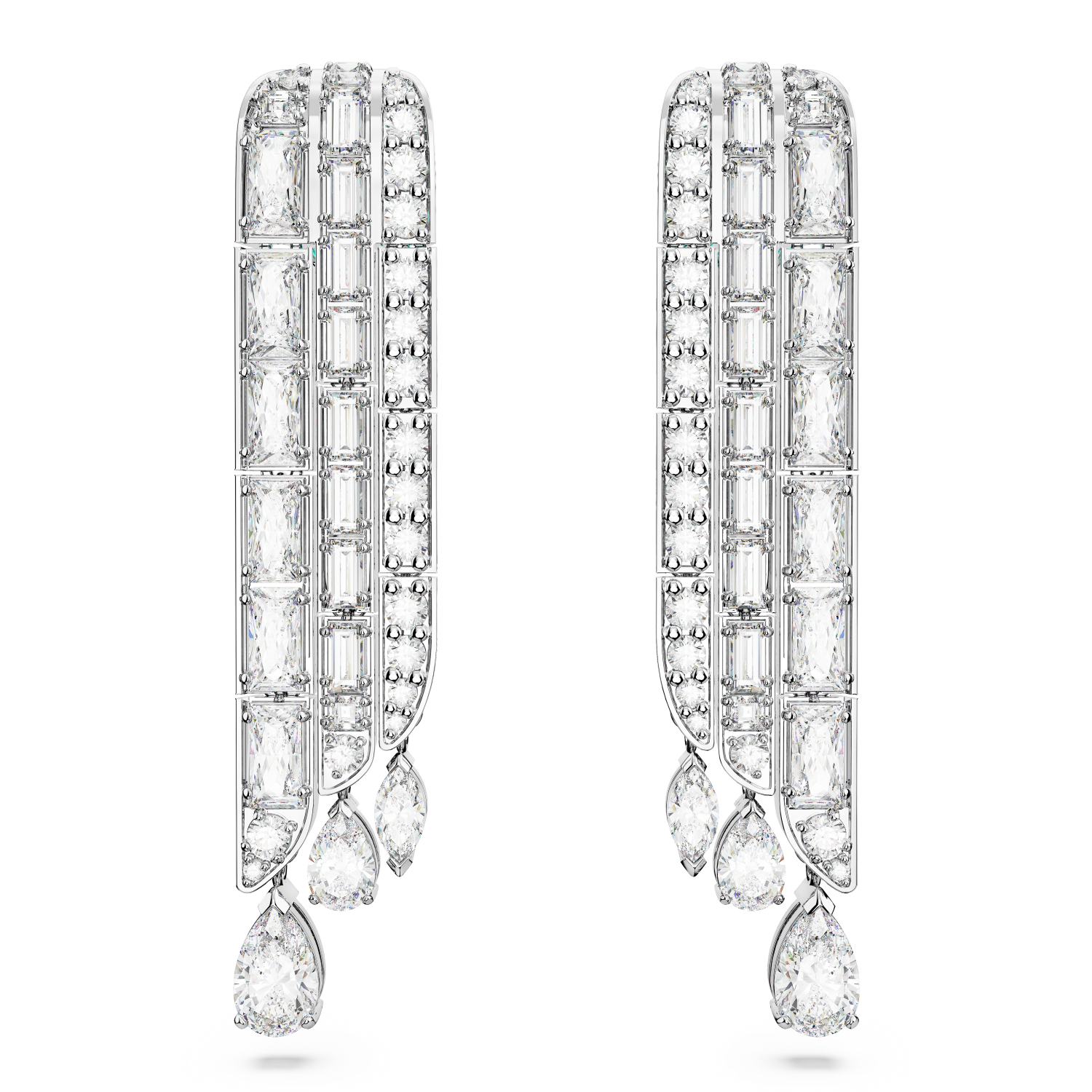 Swarovski - Orecchini pendenti Hyperbola, Taglio misto, Bianchi, Placcato rodio Ref. 5668354 - SWAROVSKI