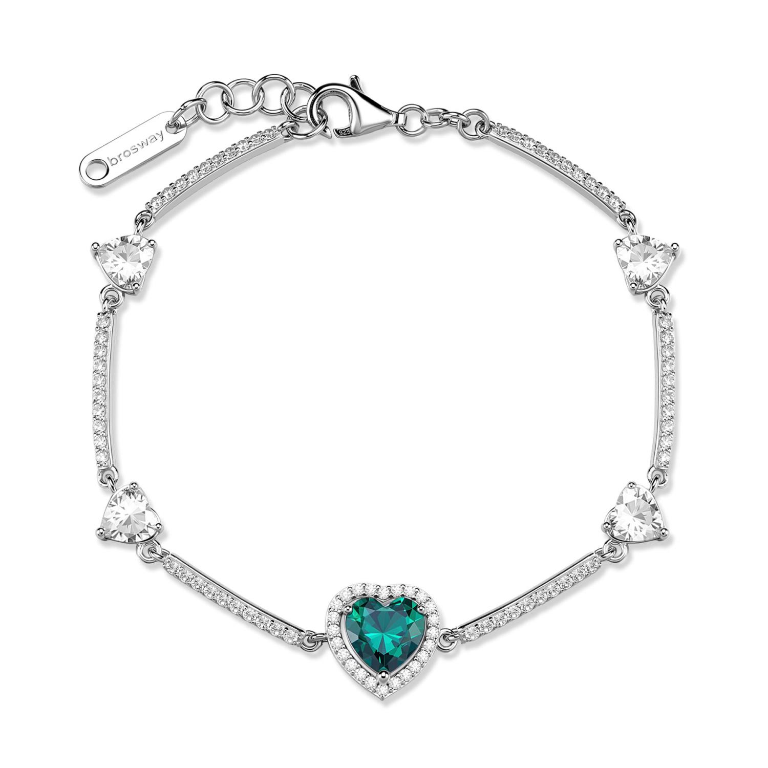 Brosway - Bracciale FANCY in argento 925/1000 rodiato, con cuori e cubic zirconia emerald e white Ref. FLG145 - BROSWAY