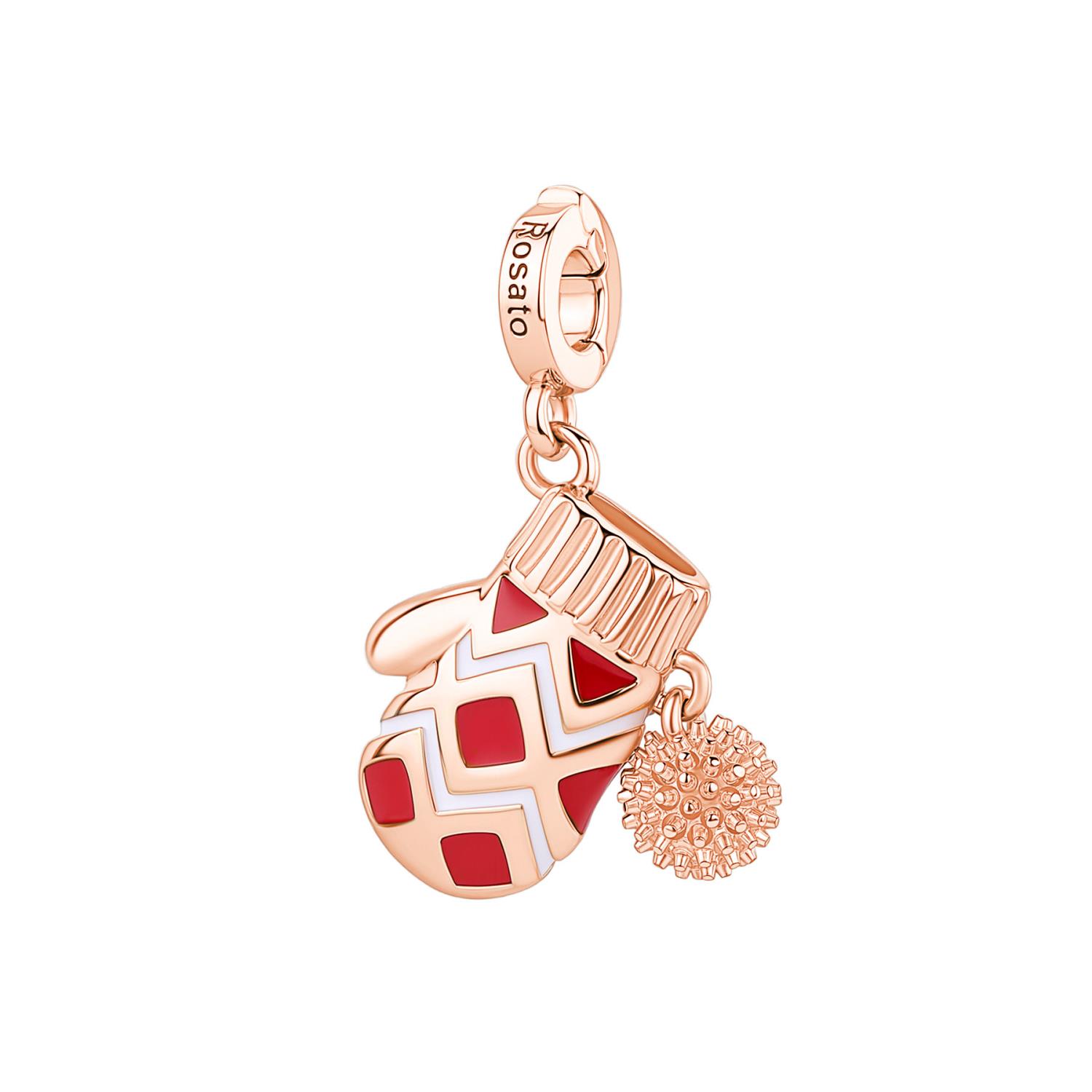 Rosato - Charm STORIE argento 925/1000, galvanica oro rosa a forma di guanto  con smalti colorati e  cubic zirconia white Ref. RZLE085 - ROSATO