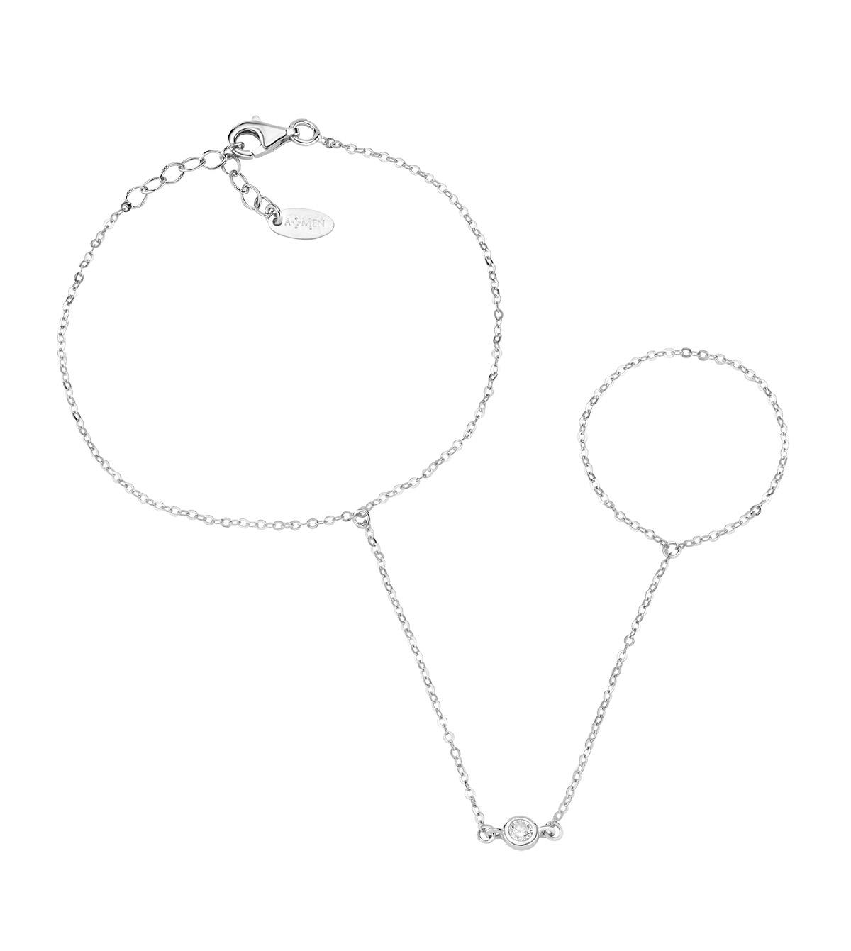 Baciamano Rodio e Zircone Bianco - Amen Collection Ref. BAMABBZ2 - AMEN