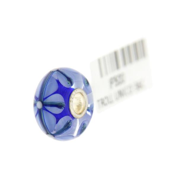 Trollbeads Unico in Vetro - OOAK Original Trollbeads Blu con fiori e croci Rif. UNICO 36C - TROLLBEADS