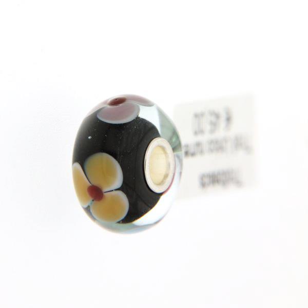 Trollbeads Unico in Vetro - OOAK Original Trollbeads  nero con fiori Rif. UNICO 16 - TROLLBEADS