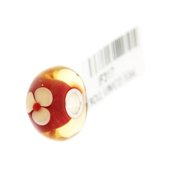 Trollbeads Unico in Vetro - OOAK Original Trollbeads Giallo/Arancio con fiori bianchi Rif. UNICO 53A - TROLLBEADS