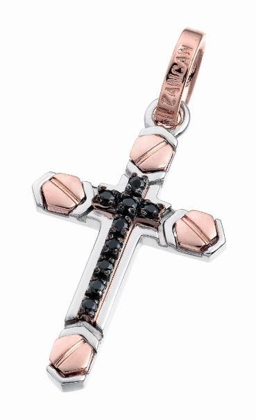 Ciondolo Zancan da uomo simbolo Croce in Oro e Diamanti neri Ref. EPE057BR - ZANCAN