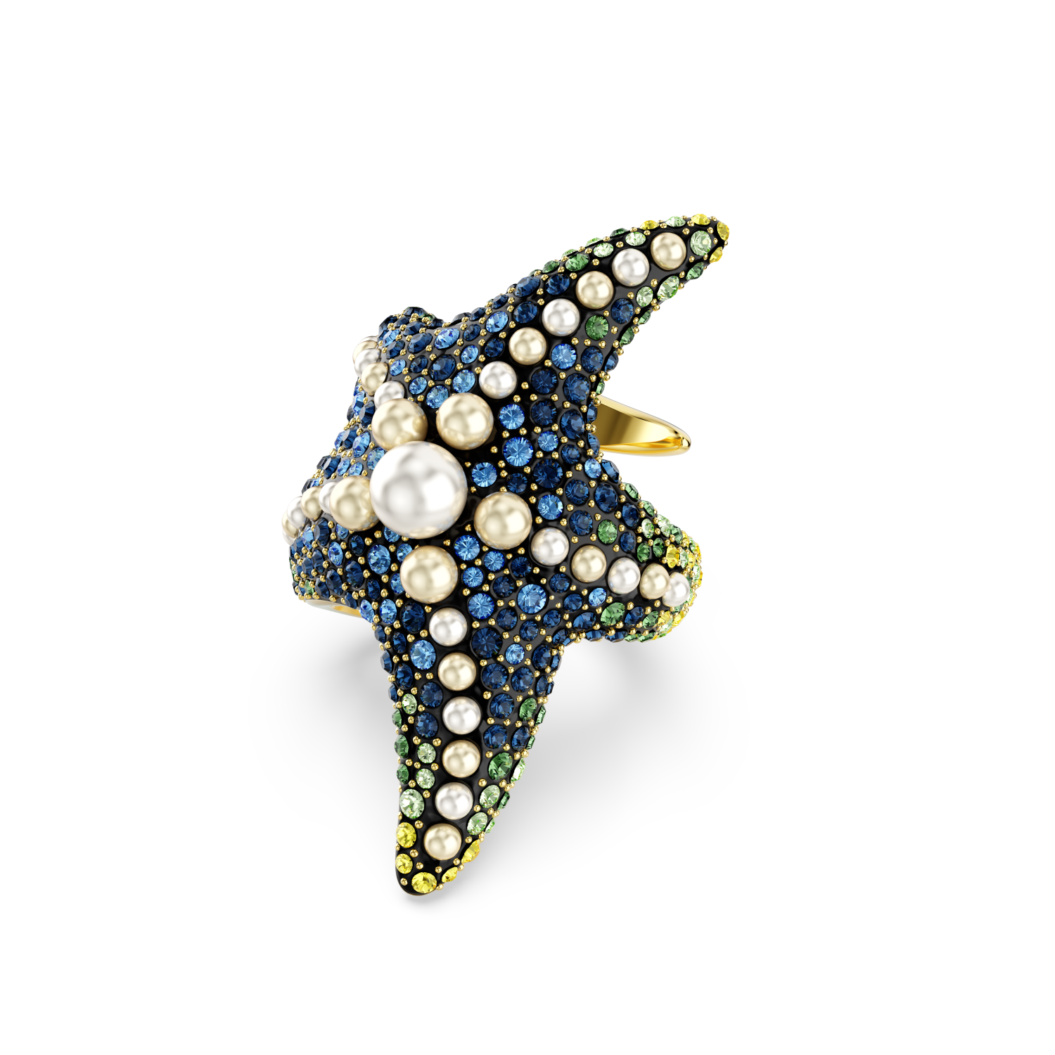 Swarovski - Anello cocktail Idyllia, Crystal pearls, Stella marina, Multicolore, Placcato color oro Ref. 5686461 - SWAROVSKI