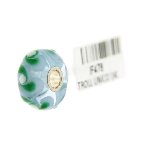 Trollbeads Unico in Vetro - OOAK Original Trollbeads Celeste con vortici verdi Rif. UNICO 14C - TROLLBEADS