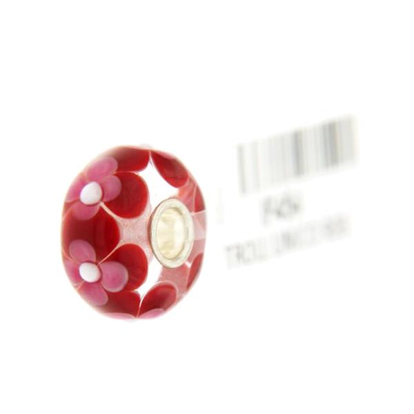 Trollbeads Unico in Vetro - OOAK Original Trollbeads Petali rossi e fiori rosa Rif. UNICO 90B - TROLLBEADS