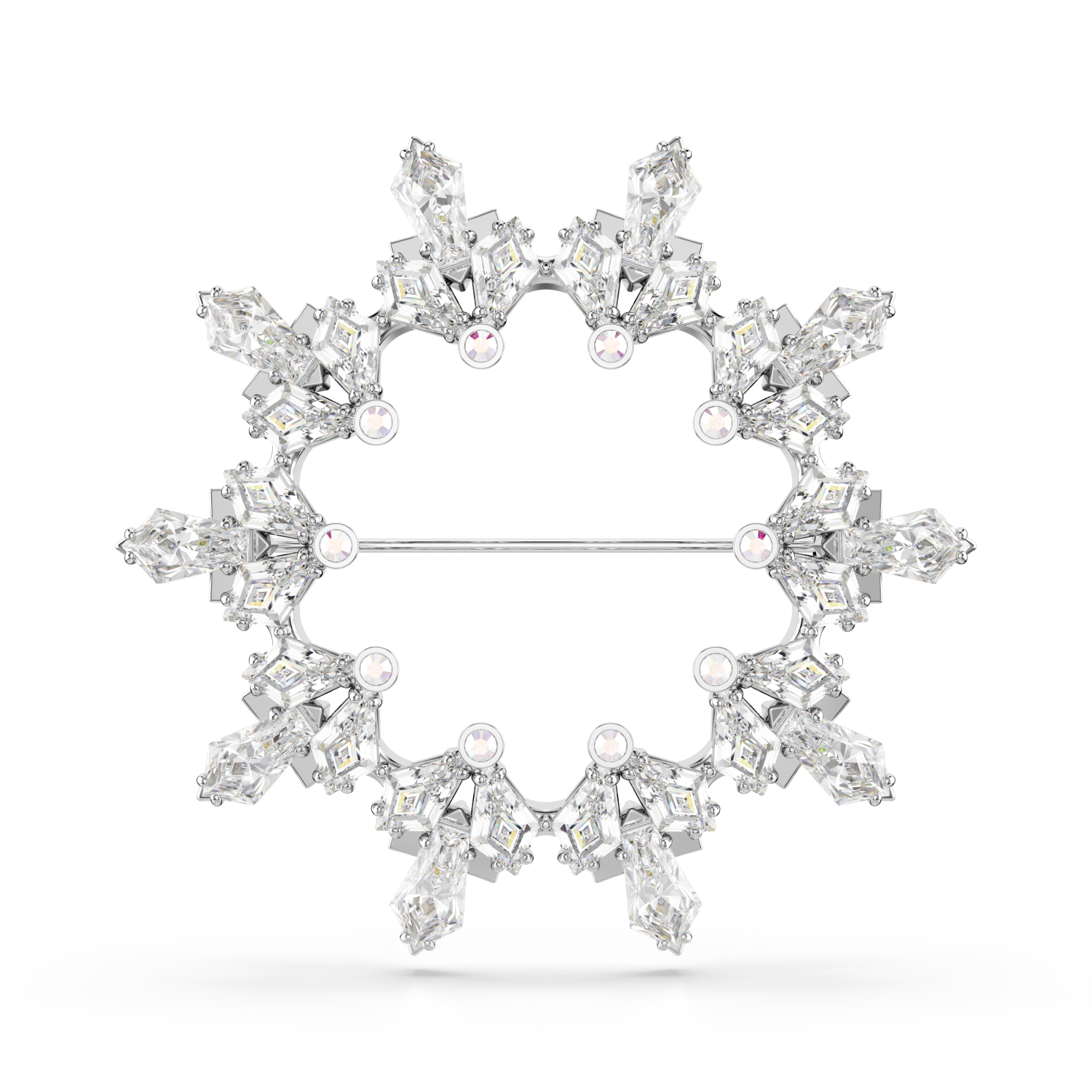 Swarovski - Spilla Idyllia, Taglio misto, Fiocco Di Neve, Bianca, Placcato rodio Ref. 5705397 - SWAROVSKI