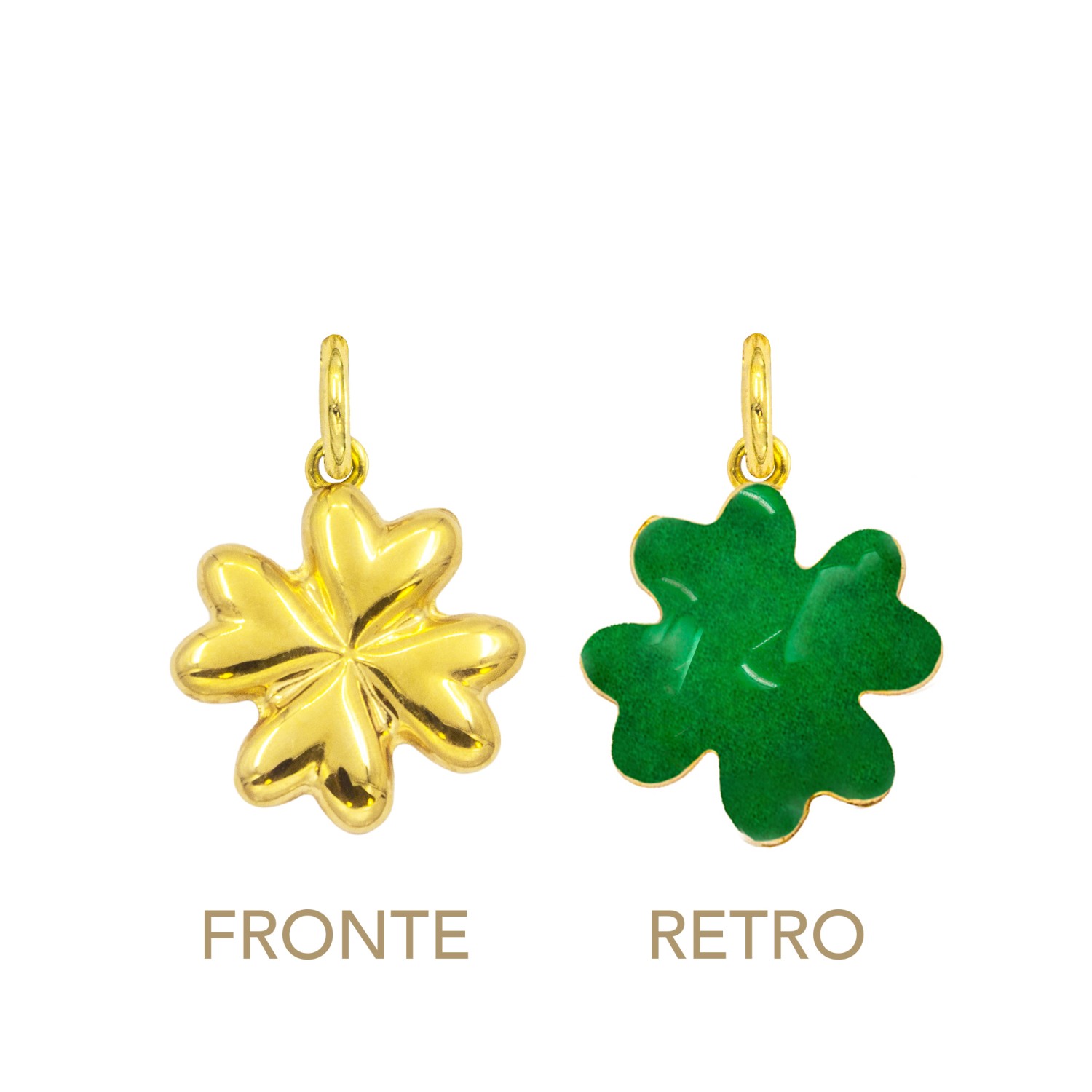 Charm Quadrifoglio in Oro 9 Kt e Smalto Verde  Ref. A0430G9 - FACCO