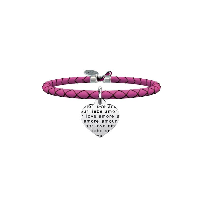 Gioielli Kidult - Bracciale pelle fucsia e acciaio 316L Ref. 731460 - KIDULT