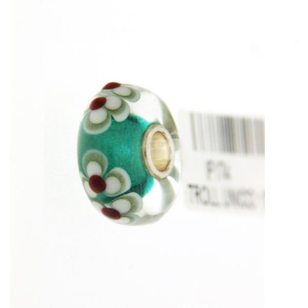Trollbeads Unico in Vetro - OOAK Original Trollbeads  verde fiori bianchi Rif. UNICO 10 - TROLLBEADS
