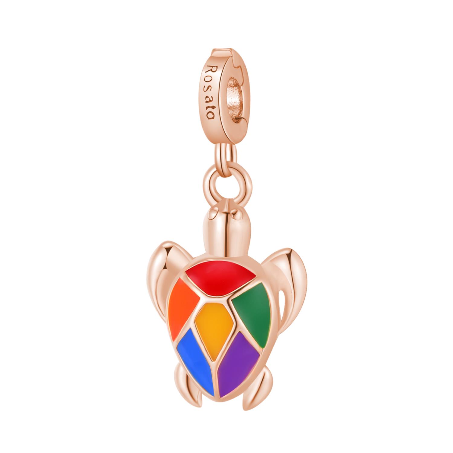 Rosato - Charm STORIE argento 925/1000, galvanica oro rosa a forma di tartaruga, smalti colorati Ref. RZLE041 - ROSATO