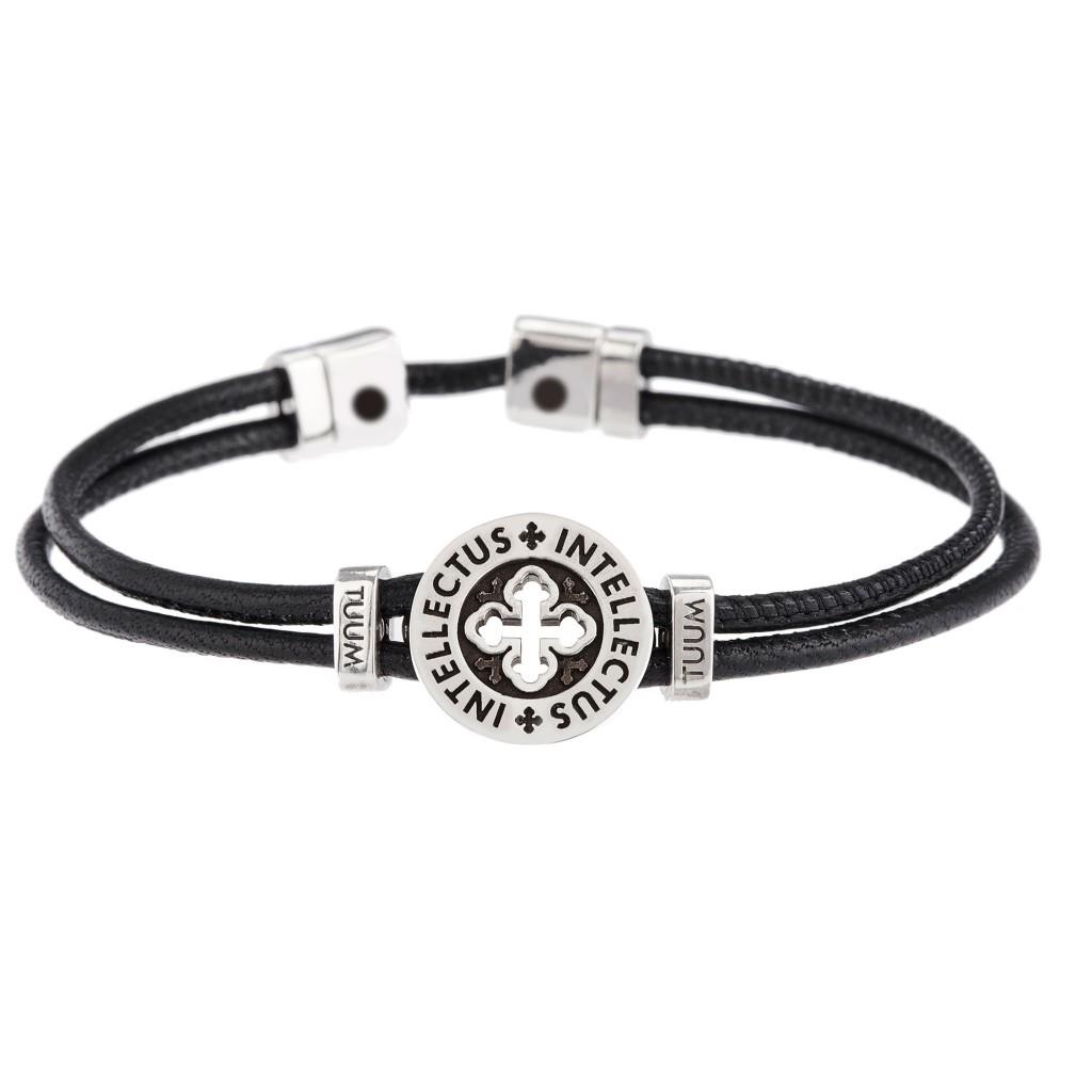 BRACCIALE DONO INTELLECTUS TUUM - ARGENTO BRUNITO E NAPPA NERA  Ref. BRDII90BPND - TUUM