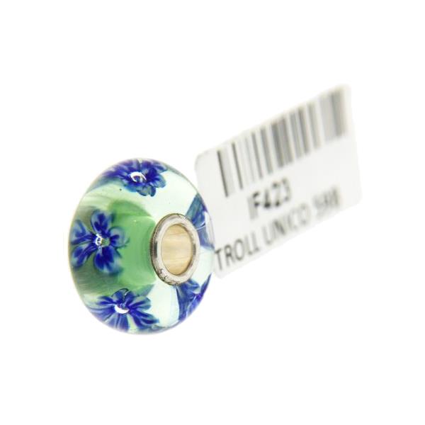 Trollbeads Unico in Vetro - OOAK Original Trollbeads Verde con fiori blu Rif. UNICO 59B - TROLLBEADS