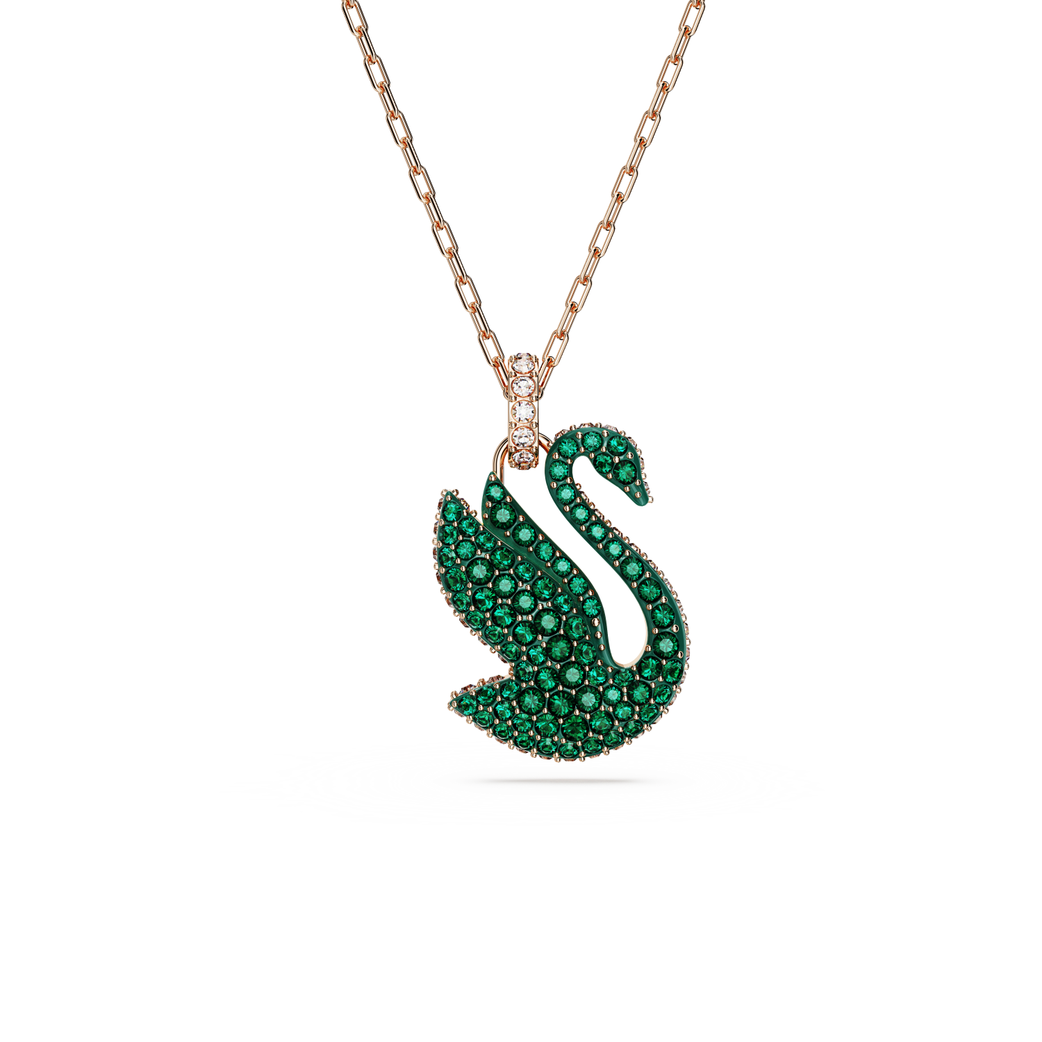 Swarovski - Pendente Swarovski Iconic Swan, Cigno, Medio, Verde, Placcato color oro rosa Ref. 5650067 - SWAROVSKI