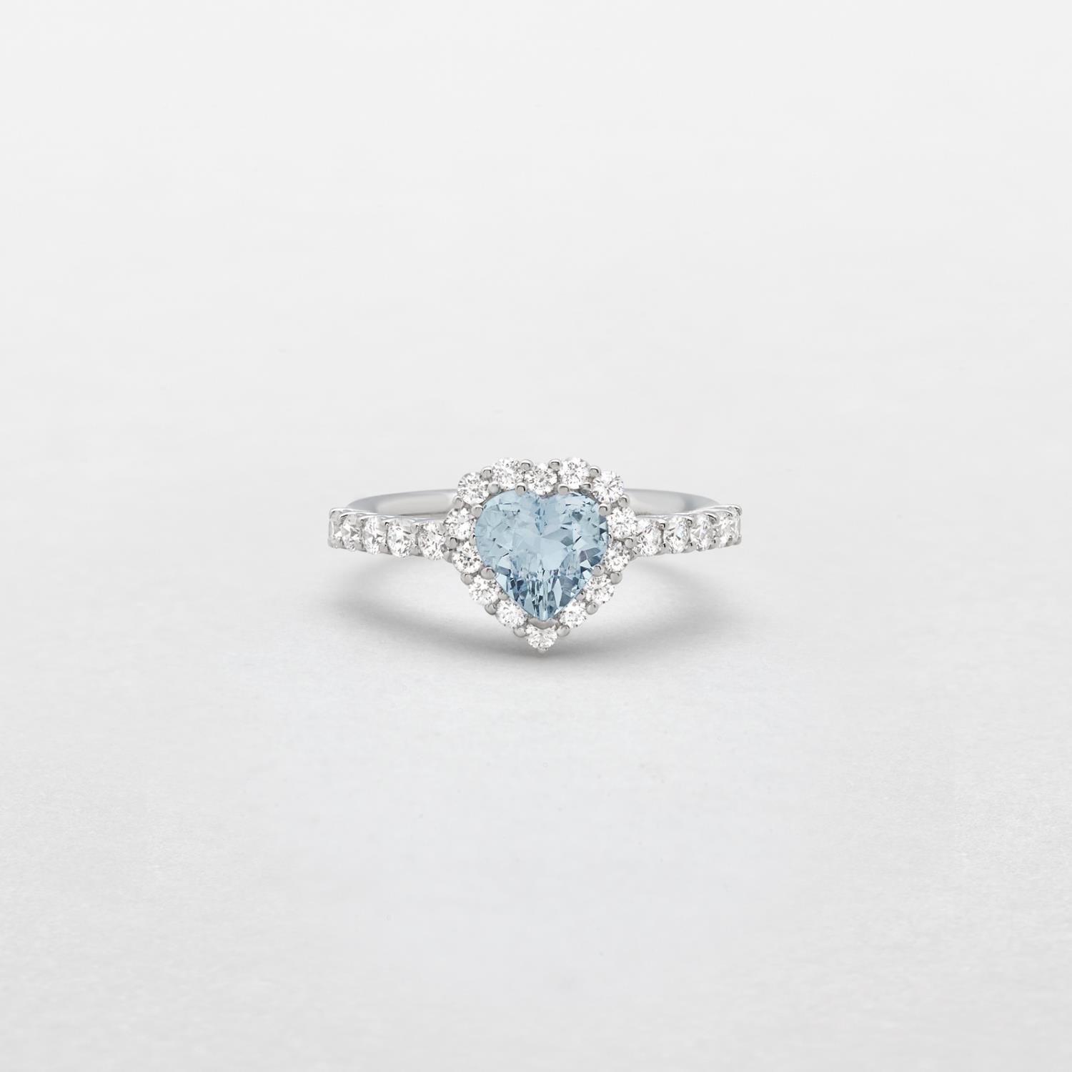 Anello Giorgio Visconti in Oro Bianco, Diamanti e Acquamarina cuore AB17017BA - GIORGIO VISCONTI