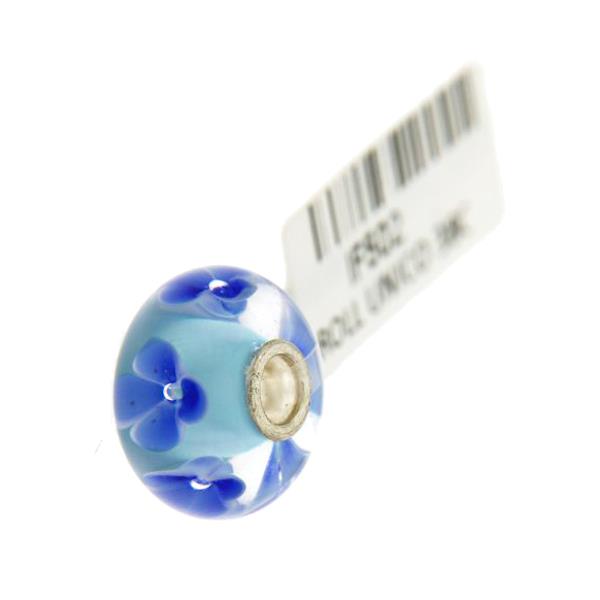 Trollbeads Unico in Vetro - OOAK Original Trollbeads Celeste con fiori blu Rif. UNICO 38C - TROLLBEADS