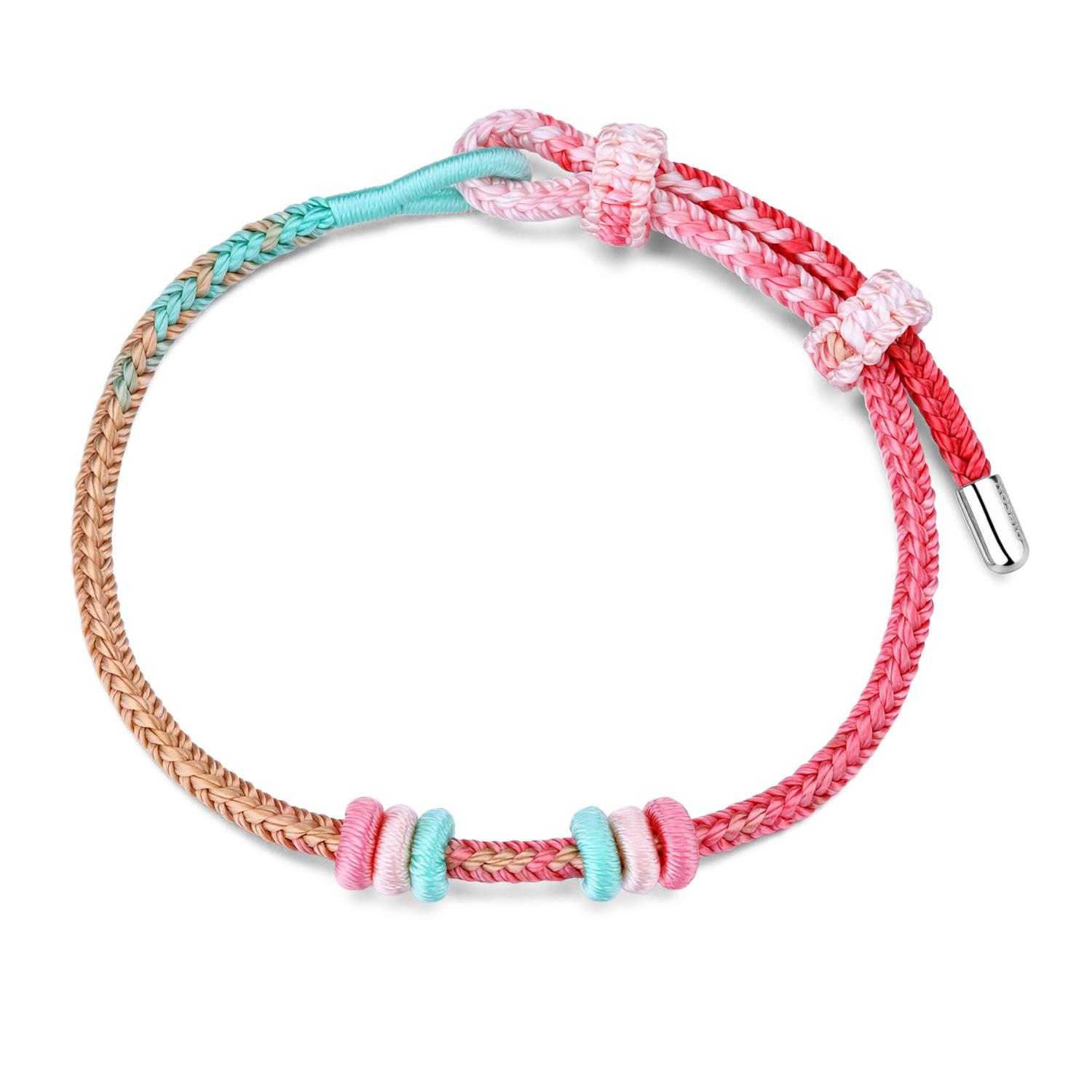 Rosato - Bracciale regolabile STORIE in acciaio 316L, e cordino colore verde acqua e rosa Ref. RZB048 - ROSATO