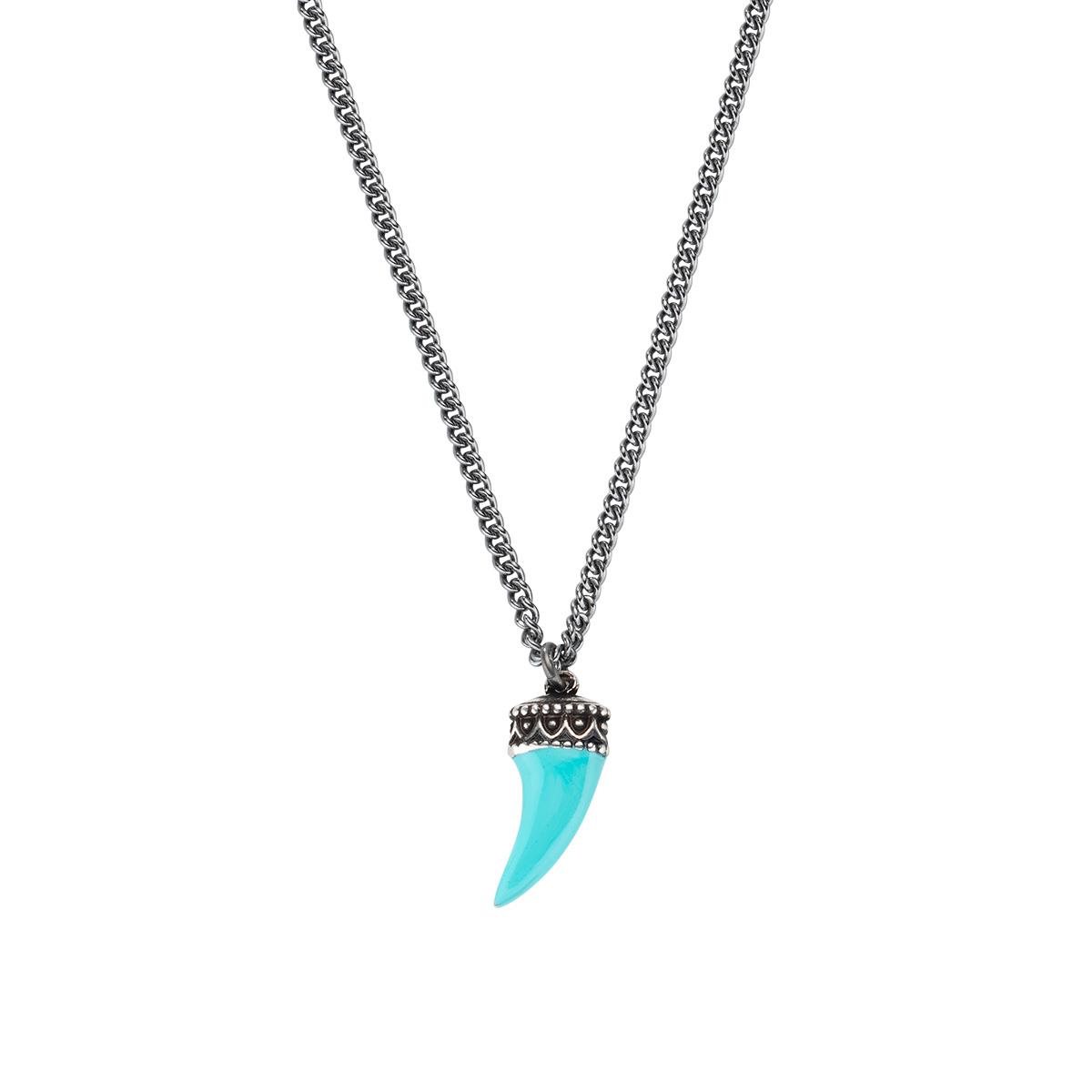 Collana Brunita Corno Smaltato Azzurro - Amen Collection Ref. CLNCOT - AMEN