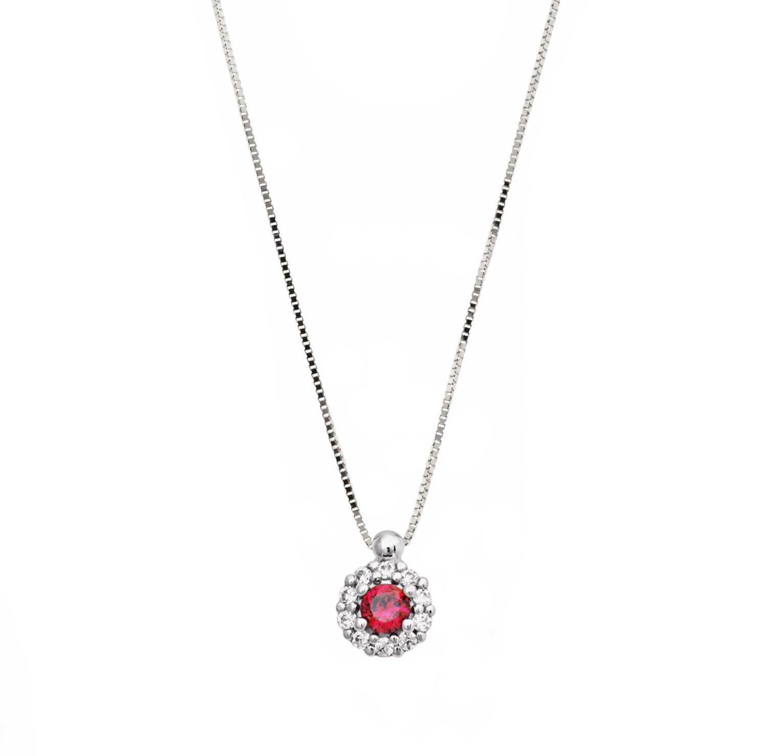 Collana in Oro Bianco e Zircone Rubino Ref. 765522 - FACCO