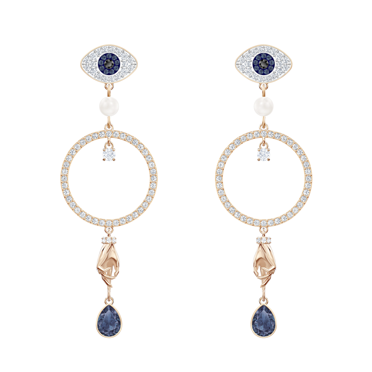 Swarovski - Orecchini a cerchio Swarovski Symbolic, Evil eye, Blu, Placcato color oro rosa Ref. 5500642 - SWAROVSKI