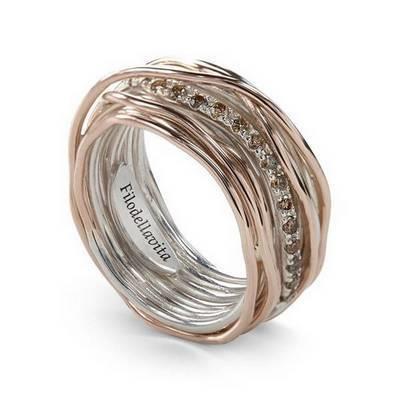 Anello Filodellavita Classic Collection, 13 Fili in Oro Rosa 9kt, Argento 925 e Diamanti Brown Ref. AN13ARBR - FILODELLAVITA