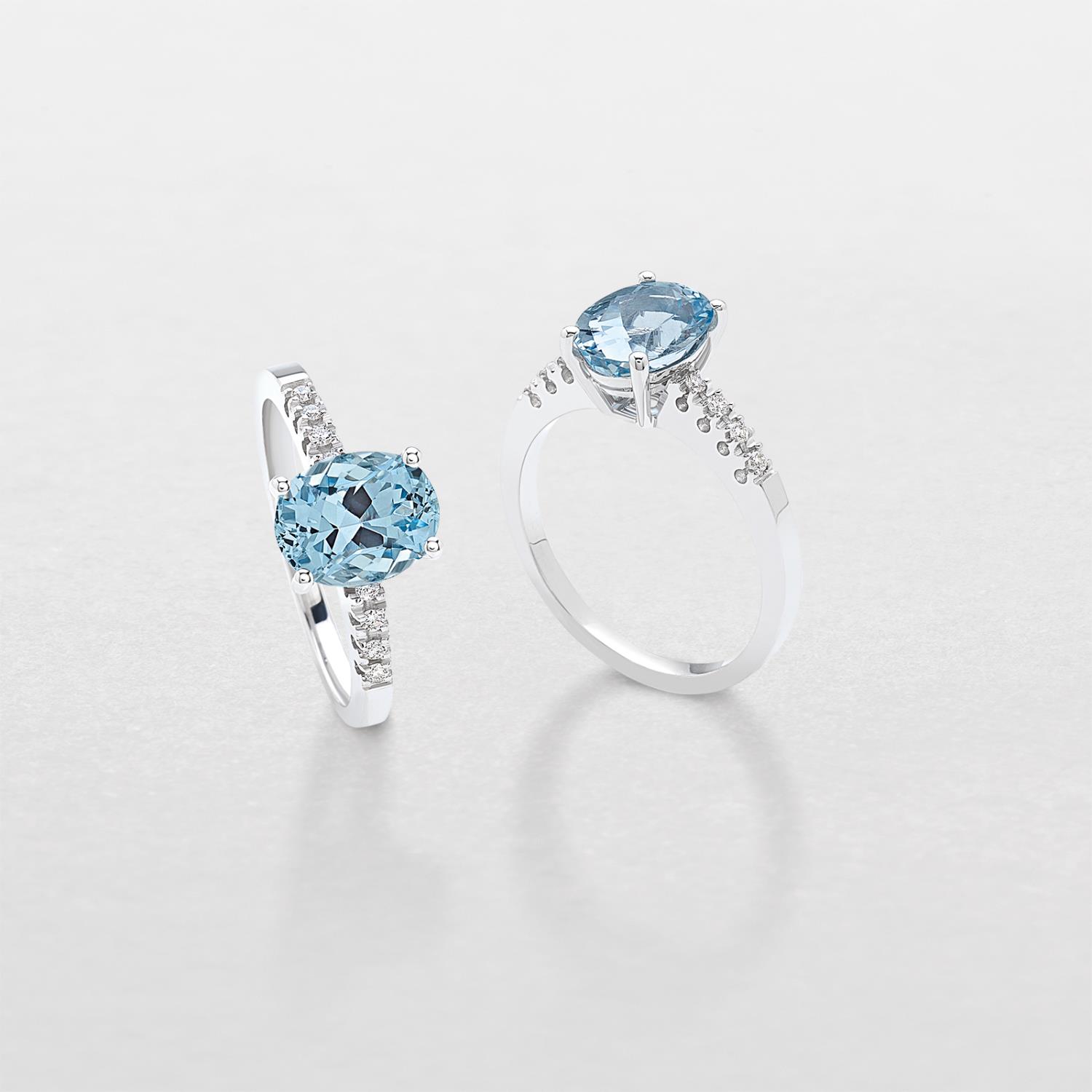 Anello Giorgio Visconti in Oro Bianco, Diamanti e Acquamarina AB12941D - GIORGIO VISCONTI