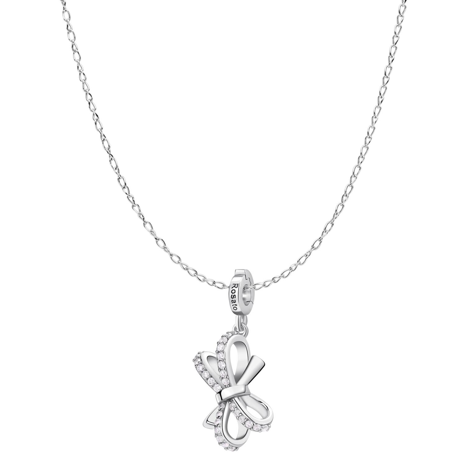 Rosato - Charm e collana STORIE argento 925/1000, rodio a forma di fiocco e cz white Ref. RZ243R - ROSATO