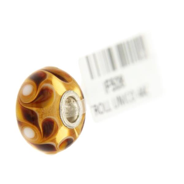 Trollbeads Unico in Vetro - OOAK Original Trollbeads Senape con fiore marrone Rif. UNICO 44C - TROLLBEADS