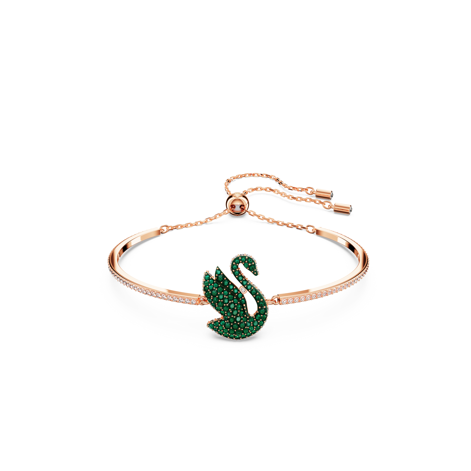 Swarovski - Bracciale rigido Swarovski Iconic Swan, Cigno, Verde, Placcato color oro rosa Ref. 5650065 - SWAROVSKI