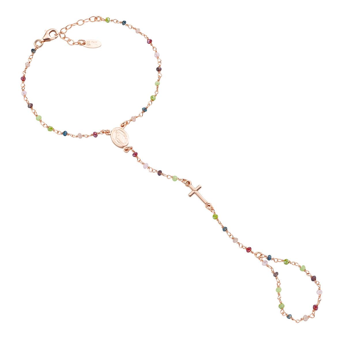 Baciamano in AG925 e cristalli multicolor amaranto rosa e verde - Amen Collection Ref. BAMARORARVE - AMEN