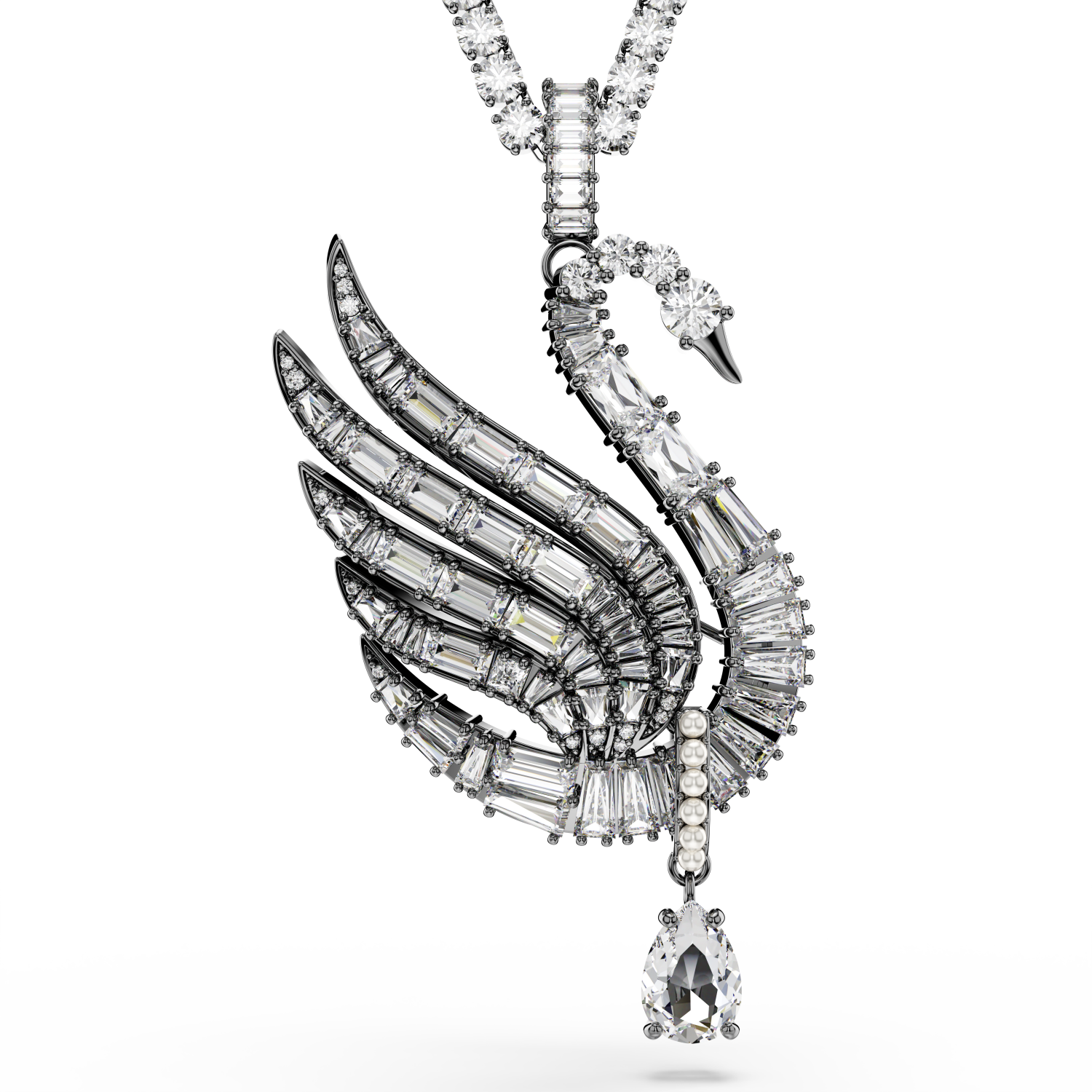 Swarovski - Pendente e spilla Swan, Cigno, Bianchi, Placcato rutenio Ref. 5723411 - SWAROVSKI