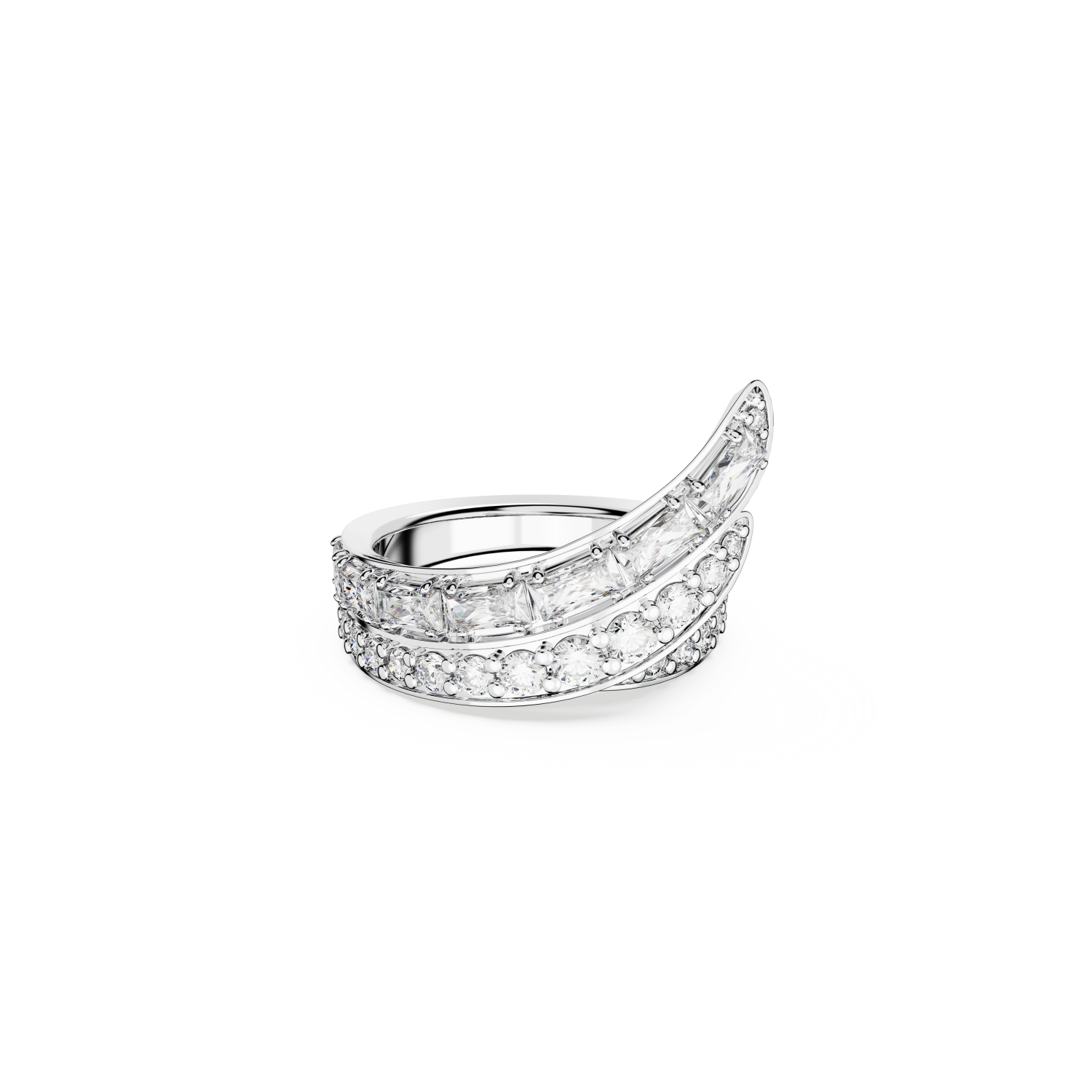 Swarovski - Anello cocktail Hyperbola, Taglio misto, A doppia fascia, Bianco, Placcato rodio Ref. 5665347 - SWAROVSKI