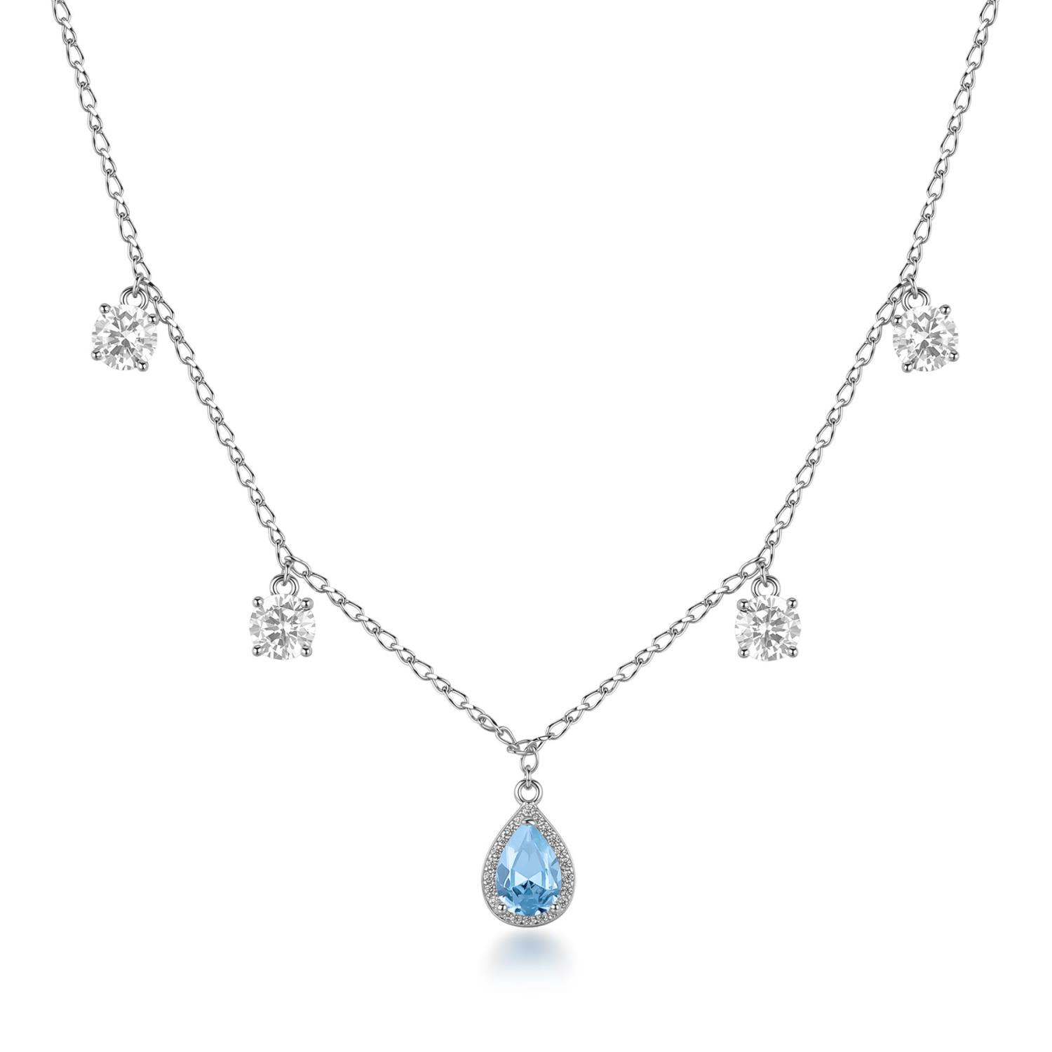 Brosway - Collana FANCY in argento 925/1000 rodiato, con pendenti con cubic zirconia light sapphire forma round e pear Ref. FCL133 - BROSWAY