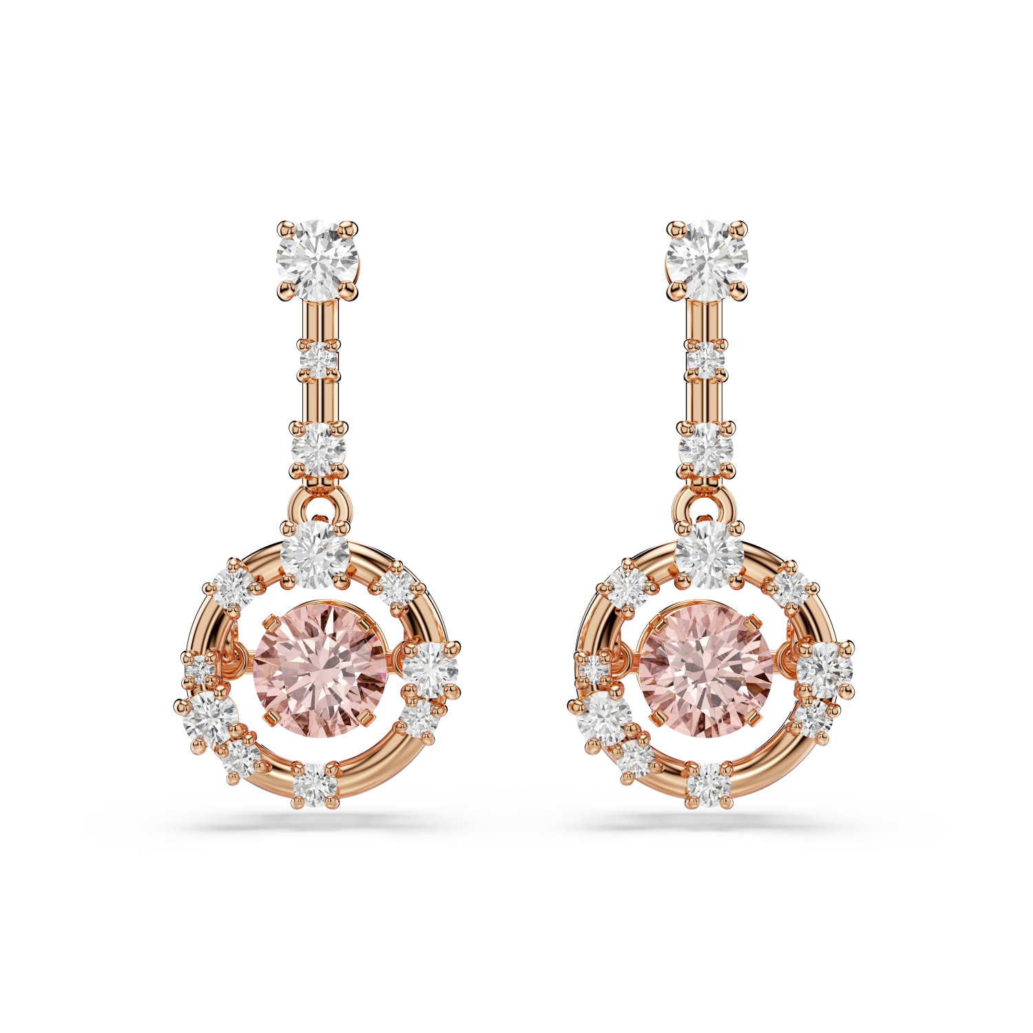 Swarovski - Orecchini pendenti Constella, Taglio Round, Dancing stone, Rosa, Placcato color oro rosa Ref. 5744239 - SWAROVSKI