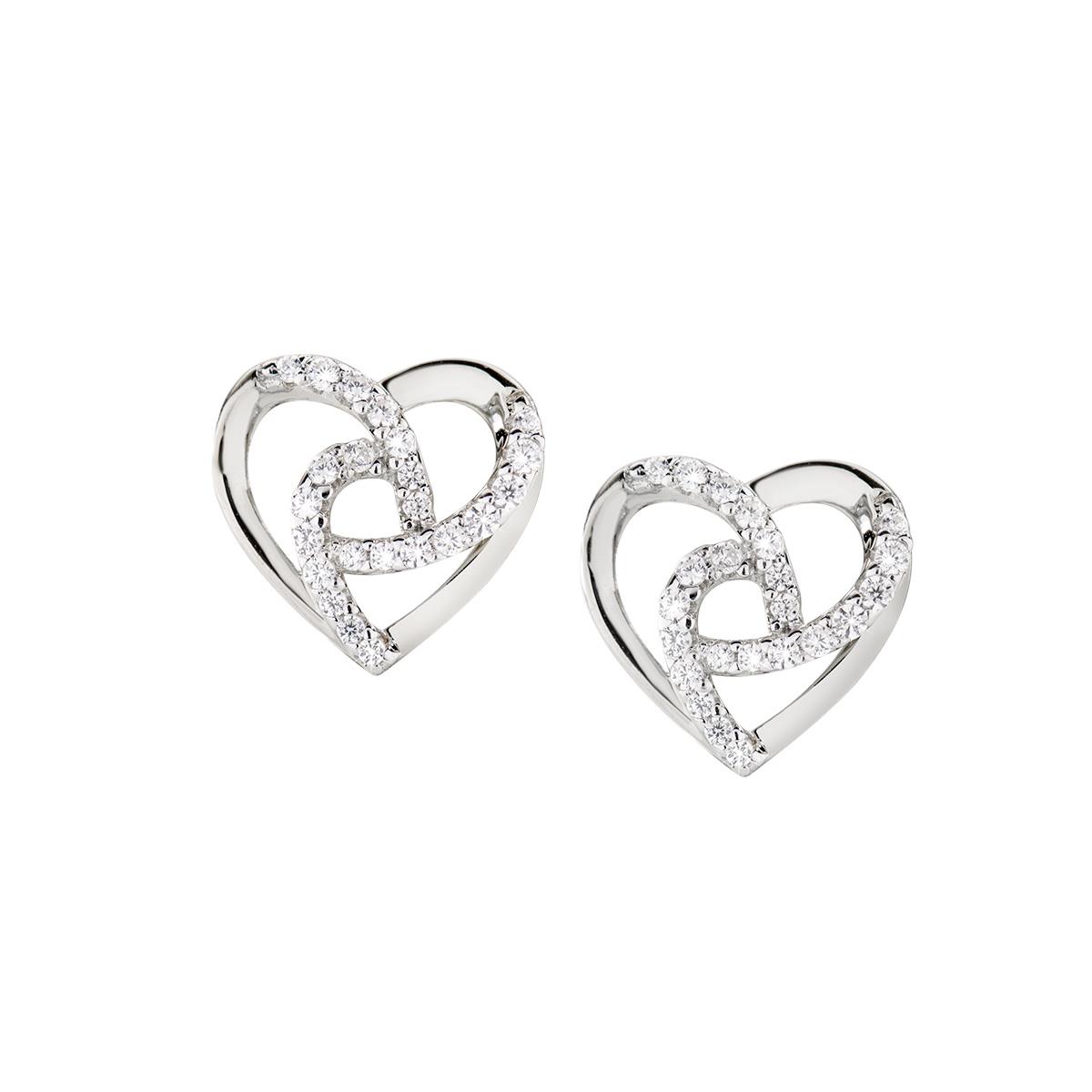 Orecchini "Cuore" in Argento con Zirconi - Amen Collection Ref. EHHBBZ - AMEN