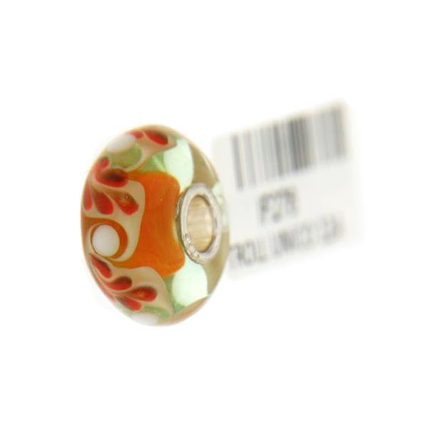 Trollbeads Unico in Vetro - OOAK Original Trollbeads Arancione foglie e pois Rif. UNICO 12A - TROLLBEADS