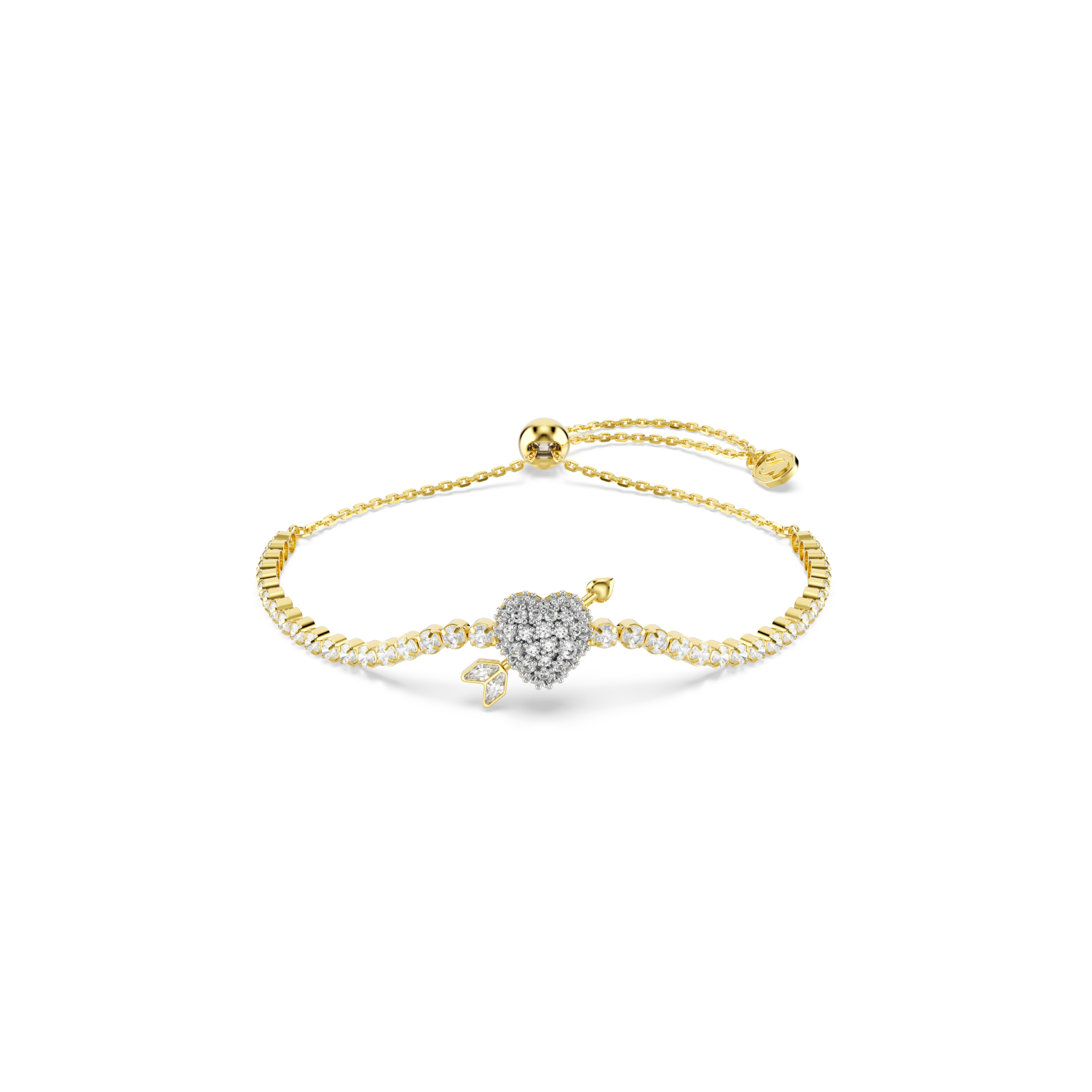 Swarovski - Braccialetto Idyllia, Taglio misto, Cuore con freccia, Bianco, Placcato color oro Ref. 5744061 - SWAROVSKI