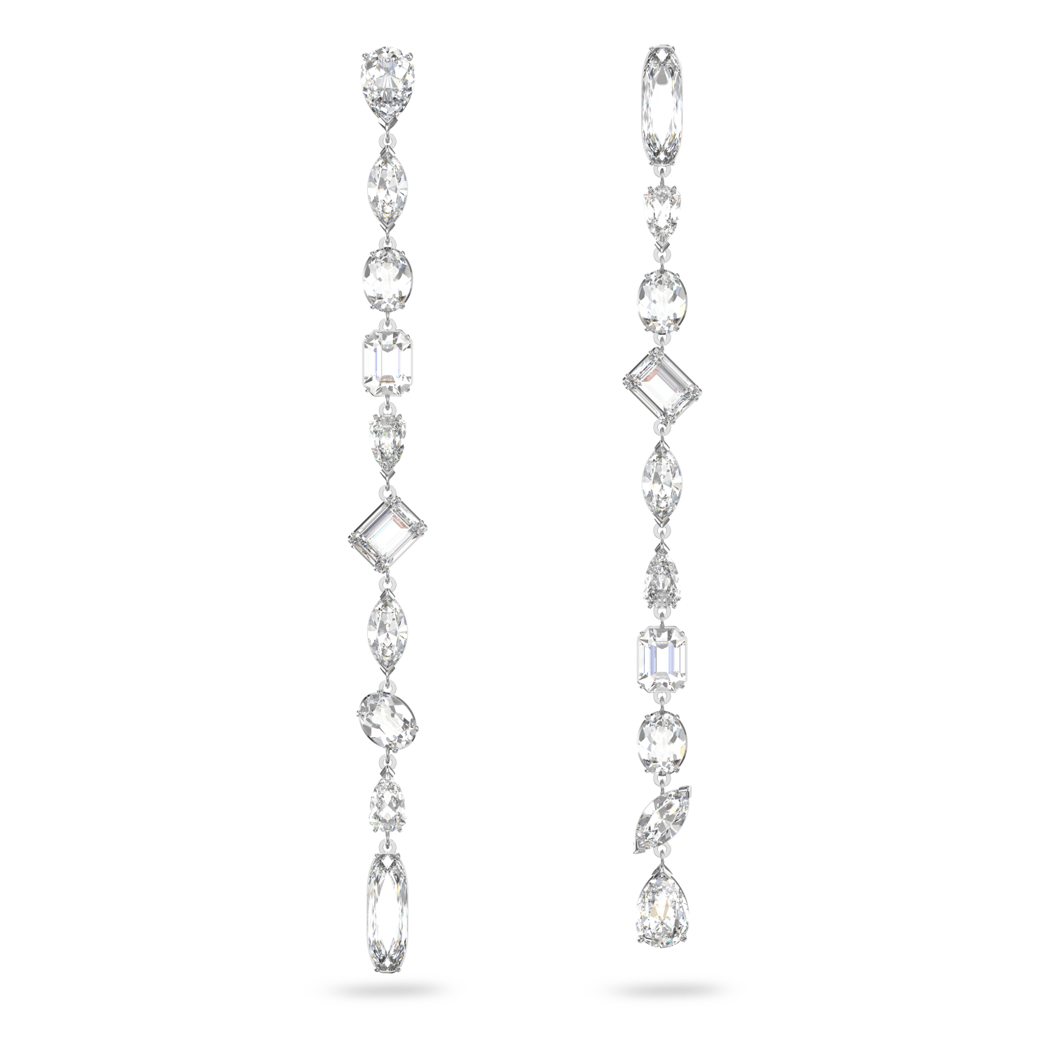 Swarovski - Orecchini pendenti Gema, Design asimmetrico, Taglio misto, Extra lunghi, Bianchi, Placcato rodio Ref. 5639328 - SWAROVSKI