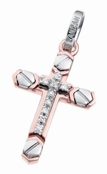 Ciondolo Croce Zancan in Oro Bianco e Rosa con Diamanti Bianchi Ref. EPE058RB - ZANCAN