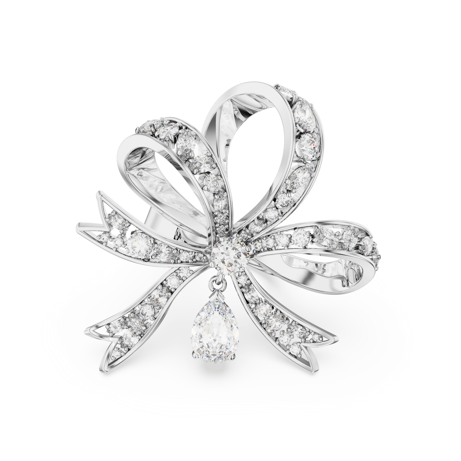 Swarovski - Anello cocktail Volta, Fiocco, Grande, Bianco, Placcato rodio Ref. 5647566 - SWAROVSKI