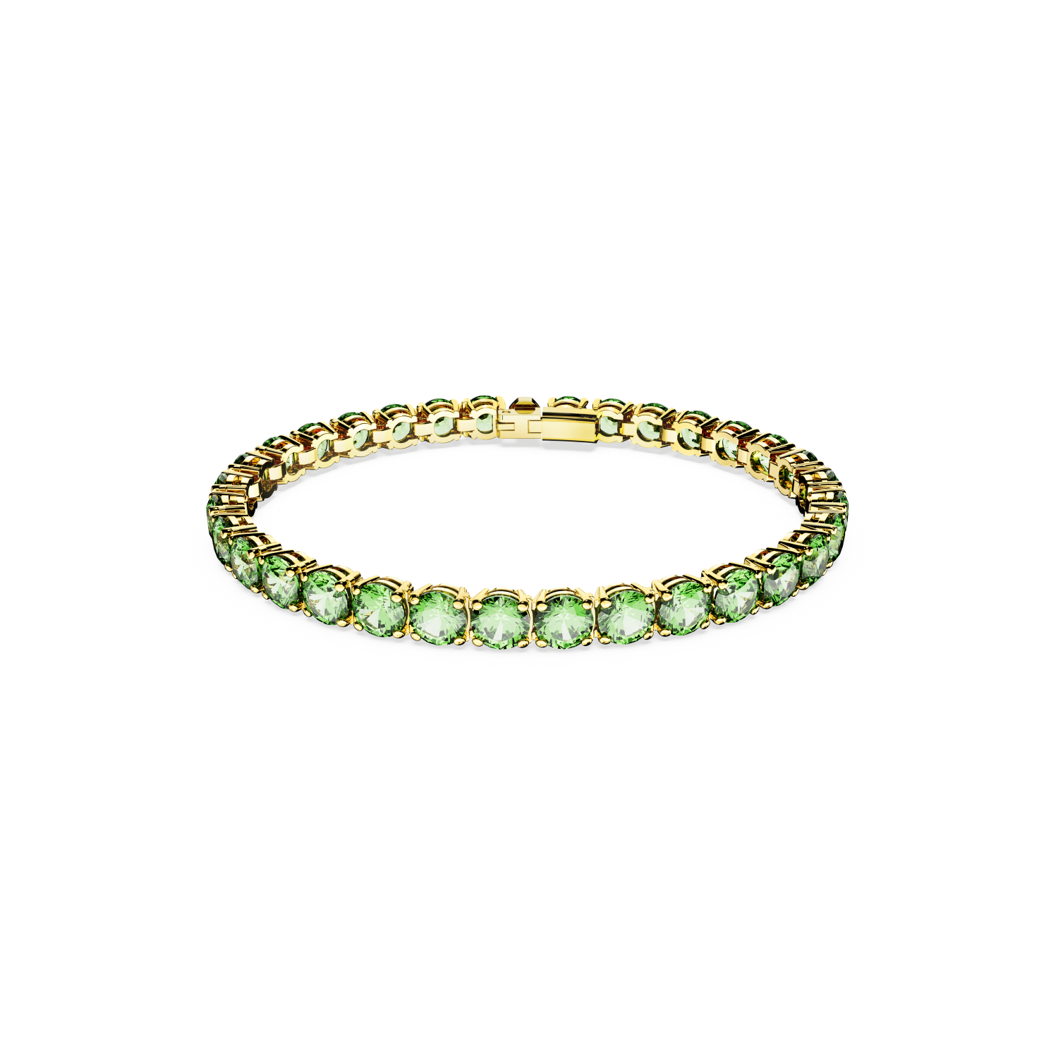 Swarovski - Braccialetto Matrix Tennis, Taglio tondo, Verde, Placcato color oro Ref. 5658850 - SWAROVSKI