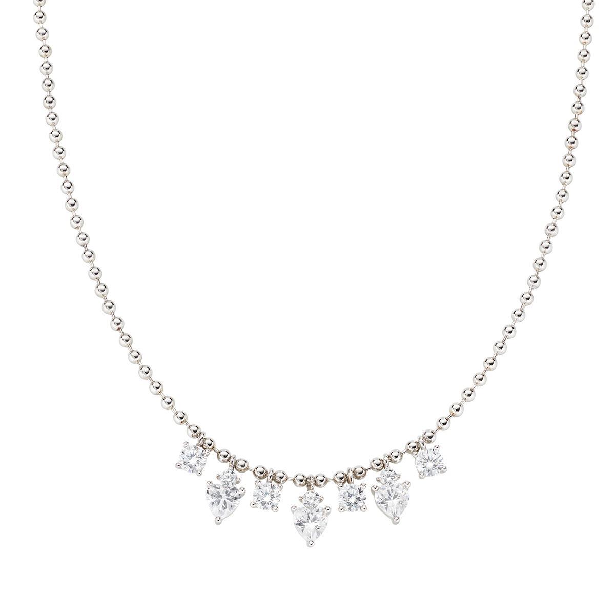 Collana Chandelier Princess con Zirconi e Cuori Bianchi - Amen Collection Ref. CLPACUBBBZ3 - AMEN