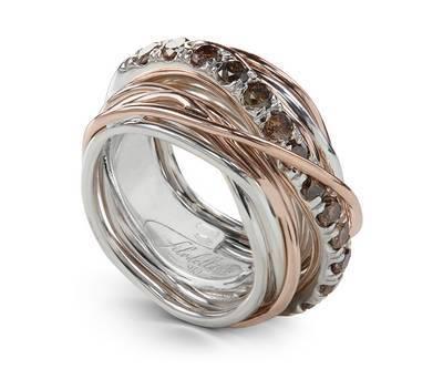 Anello Filodellavita Carato Collection, 13 Fili in Oro Rosa 9kt, Argento 925 e Diamanti Brown Ref. AN001ARBR - FILODELLAVITA