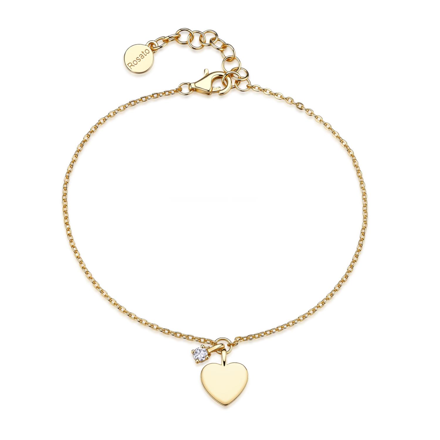 Rosato - Bracciale ALLEGRA argento 925/1000, galvanica oro giallo, con pendente a cuore e diamante accresciuto in laboratorio Ref. RZAL087 - ROSATO