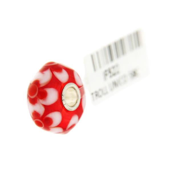 Trollbeads Unico in Vetro - OOAK Original Trollbeads Rosso con petali bianchi Rif. UNICO 58C - TROLLBEADS